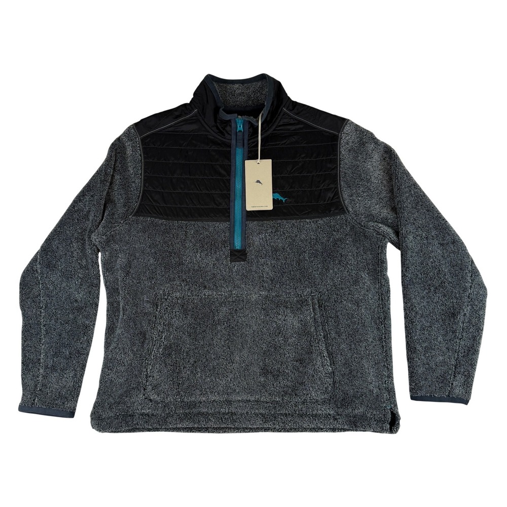 Tommy Bahama Pullover Men Small Gray Quilted Yoke Sherpa Fleece 1/4 Zip NWT